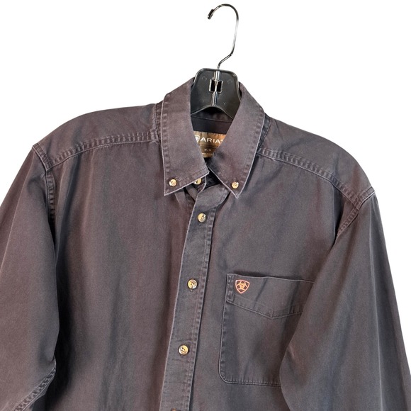 Ariat Button Down Long Sleeve Shirt Mens Size Medium Faded Black Cotton Twill - Picture 5 of 12